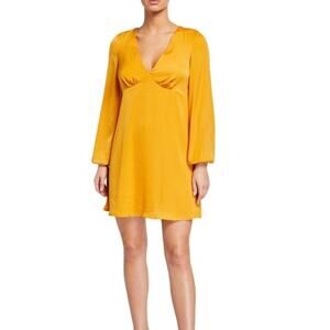 BCBGeneration yellow sunflower V-Neck Balloon Sleeve satin sheath mini Dress 4